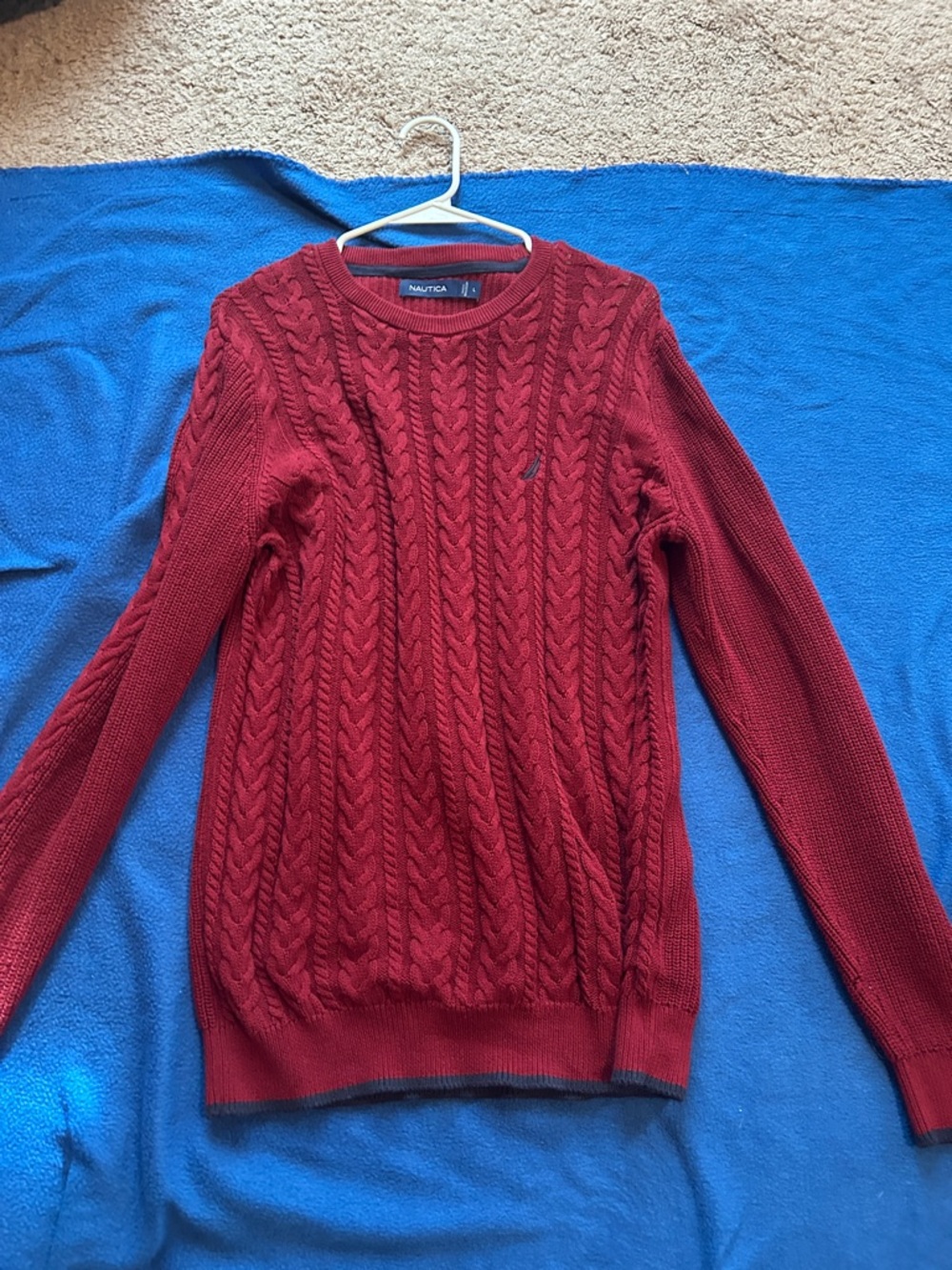 Nautica Red Cable-Knit Crewneck Sweater